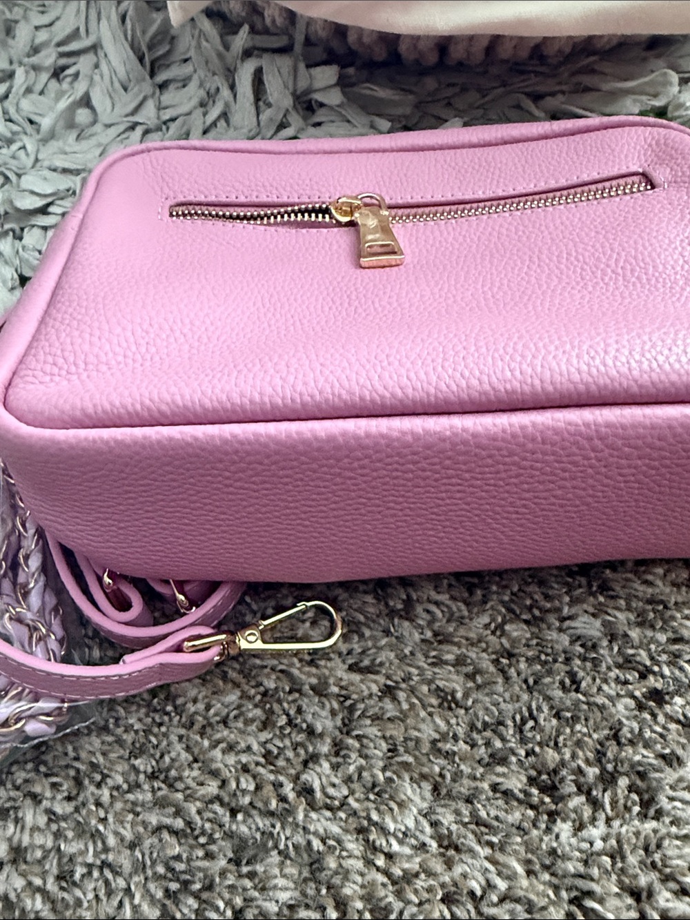 Pom Pom London Pink Leather Crossbody Bag with Wrist Pouch - Picture 7 of 10